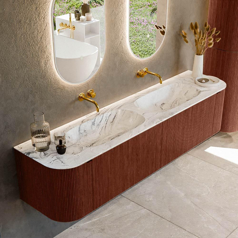 Mondiaz KURVE-DLUX Ensemble de meubles de salle de bains - 190x46x40cm - 2 tiroirs - 2 portes - vasque solid surface - double - sans trou de robinet - Ruby SW1415983