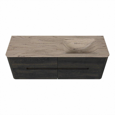 Mondiaz CIRO-DLUX Badkamermeubelset - 140x45x50cm - Solid surface wastafel Arena - 1 wasbak Rechts - zonder kraangaten - 4 lades - Shadow SW1532341