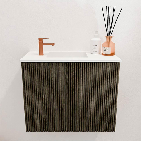 Mondiaz JOYA 50cm toiletmeubel - kleur Shadow - Wastafel FAYE positie Links 1 kraangat kleur Talc. SW1421440