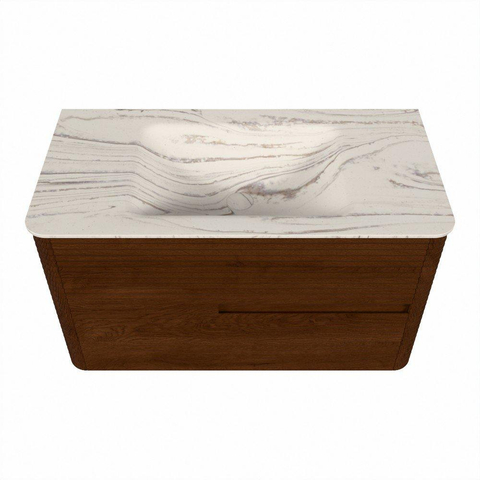 Mondiaz CIRO-DLUX Ensemble de meubles de salle de bains - 90x45x50cm - lavabo solid surface Nata - 1 vasque au milieu - sans trous de robinet - 2 tiroirs - Ruby SW1532060