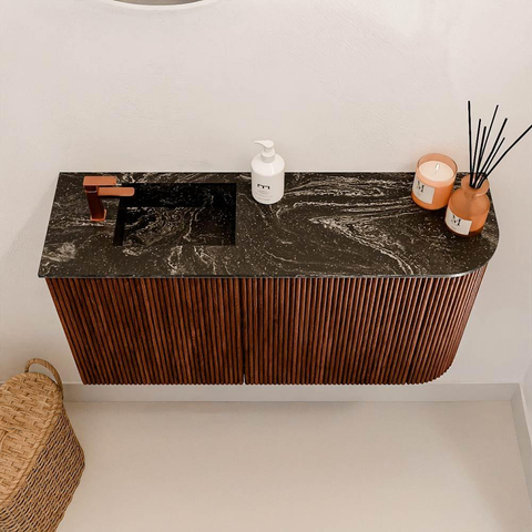 Mondiaz JOYA-DLUX 81.6cm toiletmeubel - ronding rechts kleur Ruby - Wastafel FAYE positie Links 1 kraangat kleur Lava. SW1423665
