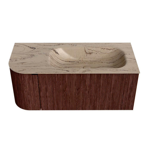 MONDIAZ KURVE-DLUX Meuble de salle de bains 105cm arrondi Gauche couleur Ruby avec 1 tiroir et 1 porte. Lavabo BIG SMALL Droite 1 trou de robinet Arena. SW1431506