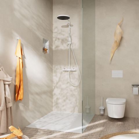 Hansgrohe Pulsify S Puro Thermostatische Regendoucheset - 26cm - ronde hoofddouche - staaf - handdouche - thermostaat - mat wit (chroom) SW1151843