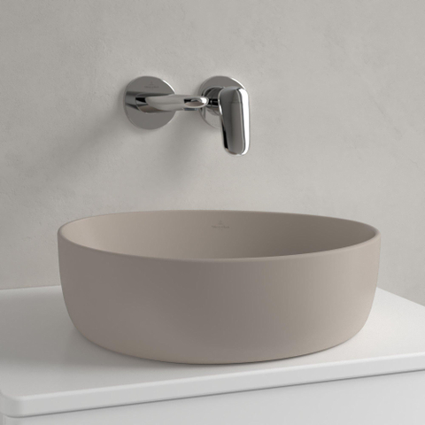Villeroy & Boch Antao Opzetwastafel - 40x39.5x14.6cm CeramicPlus - zonder overloop - mat almond (beige) SW925796