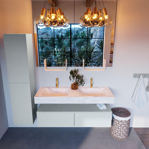 Mondiaz ALAN-DLUX Ensemble de meuble - 130cm - meuble Clay mat - 2 tiroirs - Lavabo Cloud Ostra suspendu - vasque Gauche et droite - 2 trous de robinet SW807707