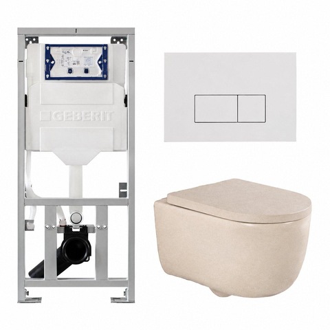 QeramiQ Dely Swirl Toiletset - 36.3x51.7cm - Geberit UP320 inbouwreservoir - met Burda frame - 35mm zitting - glans witte bedieningsplaat - rechthoekige knoppen - mat beige SW1138599