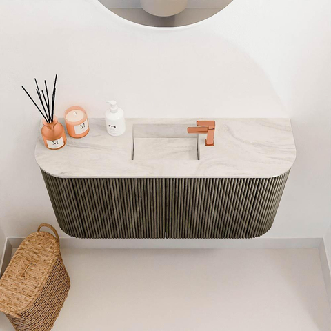 Mondiaz JOYA-DLUX 83.2cm toiletmeubel - ronding links en rechts kleur Shadow - Wastafel FAYE positie Midden 1 kraangat kleur Ostra. SW1423024