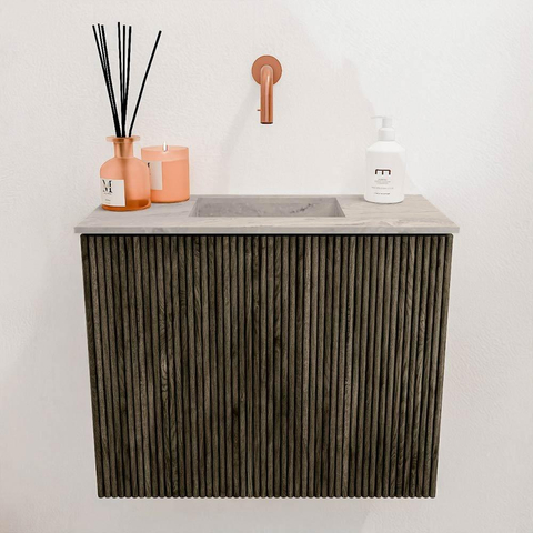 Mondiaz JOYA-DLUX Meuble de toilette 50cm - couleur Shadow - Vasque FAYE position Milieu Sans trou de robinet couleur Glace SW1422739