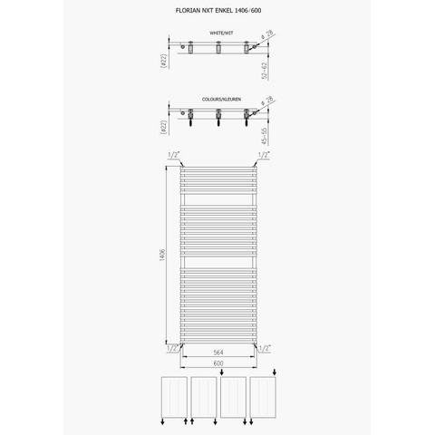 Plieger Florian Nxt radiateur design simple horizontal 1406x600mm 881W blanc 7255083