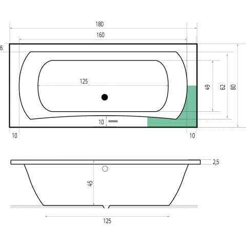 Xenz Robijn Duobad - 180x80x48 - afvoer Midden - acryl - wit mat*SHOWMODEL* SHOW25673