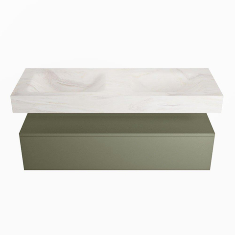 Mondiaz ALAN-DLUX Ensemble de meuble - 130cm - meuble Army mat - 1 tiroir - Lavabo Cloud Ostra suspendu - vasque Gauche et droite - 0 trous de robinet SW807539