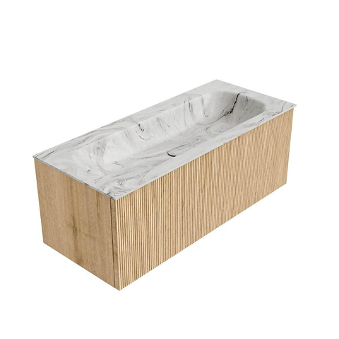 MONDIAZ KURVE-DLUX Meuble de salle de bains 110 cm couleur chêne avec 1 tiroir. Lavabo BIG MEDIUM central sans trou de robinetterie couleur Glace. SW1137956