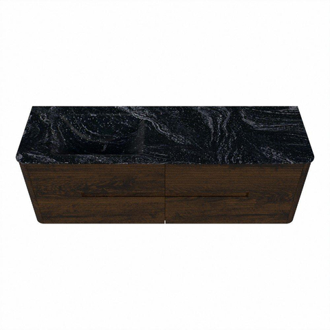 Mondiaz CIRO-DLUX Meuble de salle de bains – 150x45x50cm – Vasque solid surface Lava – 1 lavabo à gauche – 1 trou de robinet – 4 tiroirs – Noyer SW1530161