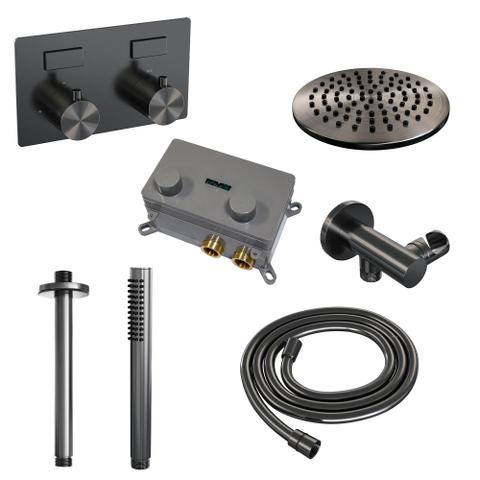 BRAUER Gunmetal Edition inbouw regendoucheset – Ø20 cm hoofddouche – 30 cm plafondbuis – staafhanddouche – met omstel SW925718