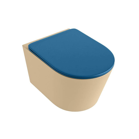 Mondiaz LAVIE hangtoilet – spoelrandloos – 36 x 53 cm – met softclose zitting – Sand (beige), zitting Jeans (blauw) SW1208645