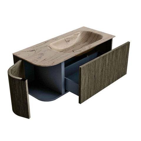 MONDIAZ KURVE-DLUX 105cm meuble de salle de bains arrondi Gauche couleur Shadow avec 1 tiroir et 1 porte. Lavabo BIG SMALL Droite 1 trou de robinet Arena. SW1431299