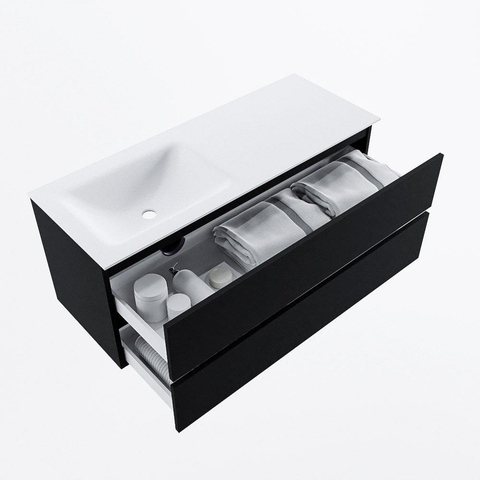MONDIAZ VICA meuble sous lavabo 120cm Urban 2 tiroirs. Lavabo CLOUD gauche sans trou de robinet, couleur Talc. SW1381912