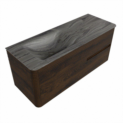 Mondiaz CIRO-DLUX Meuble de salle de bains - 120x45x50cm - vasque en solid surface Sombra - 1 bassin à gauche - sans trous de robinet - 2 tiroirs - Noyer SW1530738