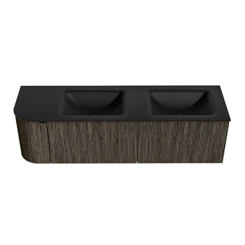 Mondiaz KURVE Ensemble de meuble de salle de bains - 155x46x40cm - 2 tiroirs - 1 porte - vasque solid surface - double / droite - 2 trous de robinet - Shadow SW1414296
