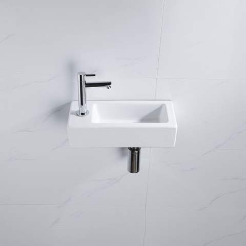 QeramiQ Fuente fonteinset – 37.5x18.5x9 cm – keramiek wit glans – kraangat links – chromen kraan SW1232718
