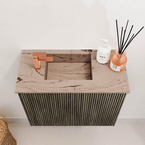 Mondiaz JOYA-DLUX 50cm toiletmeubel - kleur Shadow - Wastafel FAYE positie Links 1 kraangat kleur Arena. SW1424786
