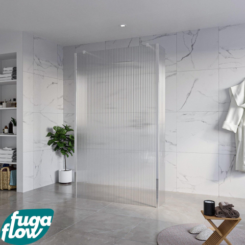 FugaFlow Eccelente Vetro Douche à l'italienne - 120x200cm - verre clair nervuré - anticalcaire - verre de sécurité 8mm - 2 parois latérales 30cm - avec bras muraux et profilés d'angle - Chrome SW1125655