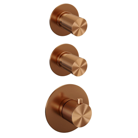 Ensemble de douche pluie encastré Brauer Copper Carving - douche principale 30 cm - bras mural - glissière - avec partie encastrable - boutons Carving - douchette à main Barre 1 fonction - PVD - cuivre brossé SW715760