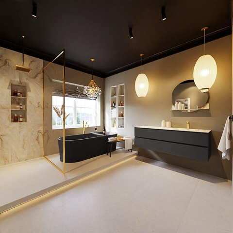 MONDIAZ VICA-DLUX Ensemble meuble de salle de bains - 150cm - meuble bas dark grey - 2 tiroirs - vasque encastrée cloud à droite - 1 trou de robinet - version haute 60cm - frape SW1088839