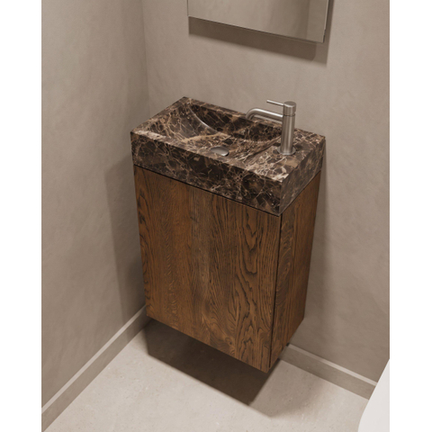 Saniclass Holz Pure Toiletmeubelset - 40x60.5cm - 1 deur - fontein dark emporador - kraangat rechts - eiken charcoal SW1577761