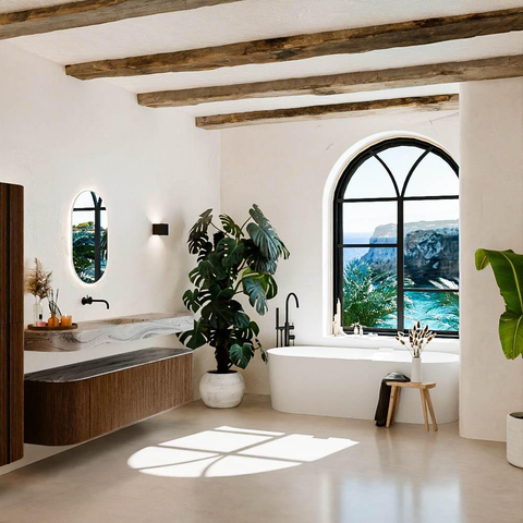 MONDIAZ THOR-DLUX 180cm badmeubel ronding links + rechts kleur Walnut met 2 lades en 2 deuren. Vrijhangende wastafel CLOUD Midden zonder kraangat kleur Sombra. SW1466277