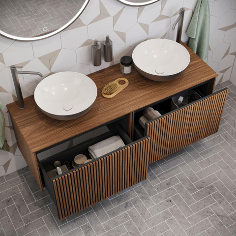 Crosswater Limit Badkamermeubelset - 140x45x45cm - 2 lades - royal walnoot (hout) SW1126203