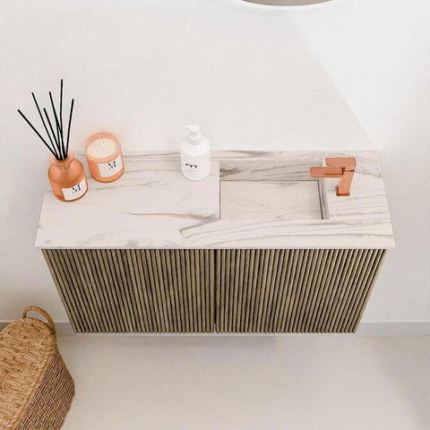 Mondiaz JOYA-DLUX 70cm toiletmeubel - kleur Dusk - Wastafel FAYE positie Rechts 1 kraangat kleur Nata. SW1425890