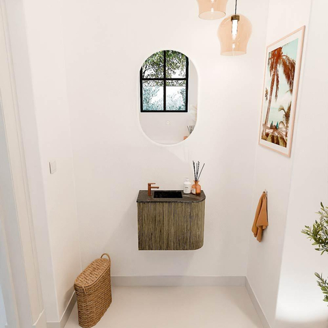 Mondiaz JOYA-DLUX 51.6cm toiletmeubel - ronding rechts kleur Dusk - Wastafel FAYE positie Links 1 kraangat kleur Lava. SW1423234