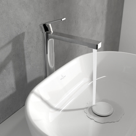 Villeroy & Boch Architectura 1 greeps wastafelkraan verhoogd - met push open afvoergarnituur - hoogglans chroom SW974136
