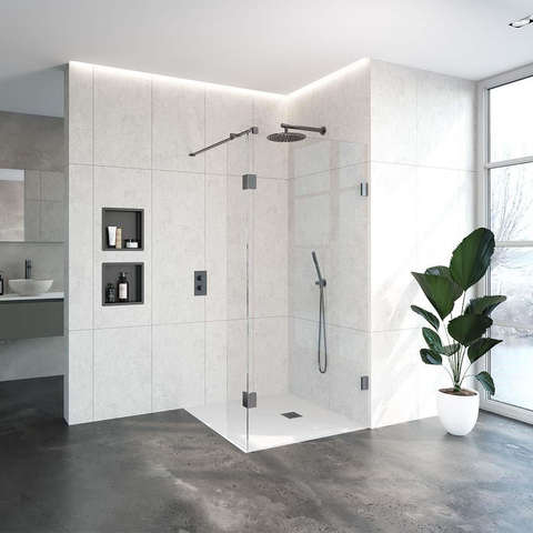 BRAUER Void paroi de douche à l'italienne verre clair 100x200 avec paroi latérale 30 incl. traitement anticalcaire PVD gunmetal brossé SW723942
