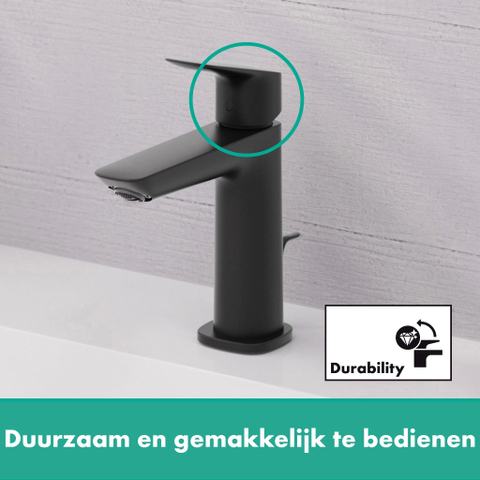 Hansgrohe Logis Eengreeps wastafelmengkraan - 110 - coolstart - met PopUp - trekwaste - mat zwart SW918552