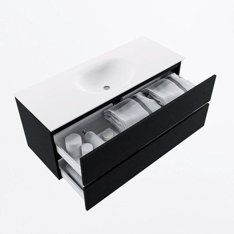 MONDIAZ VICA meuble sous lavabo 120cm Urban 2 tiroirs. Lavabo MOON central sans trou de robinet, couleur Talc. SW1381929