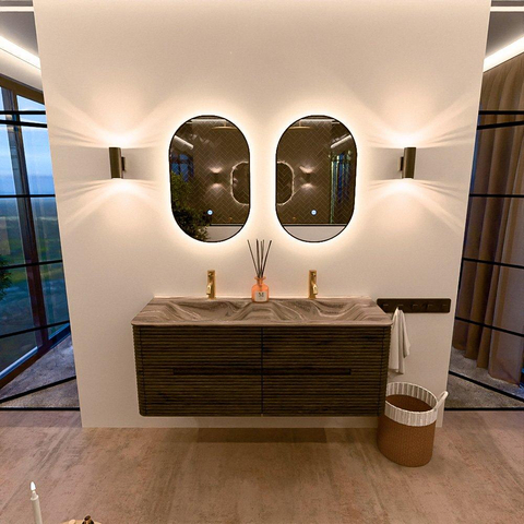 Mondiaz CIRO-DLUX Badkamermeubelset - 130x45x50cm - Solid surface wastafel Sombra - 2 wasbak Dubbel - 2 kraangaten - 4 lades - Shadow SW1532758