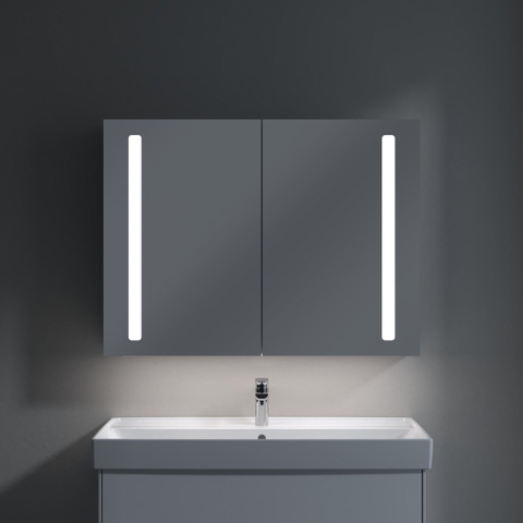 Villeroy & Boch my view 14 My View spiegelkast - met 2 deuren - met geïntegreerde LED verlichting verticaal - 100x75x17.3cm - zilver 1024981