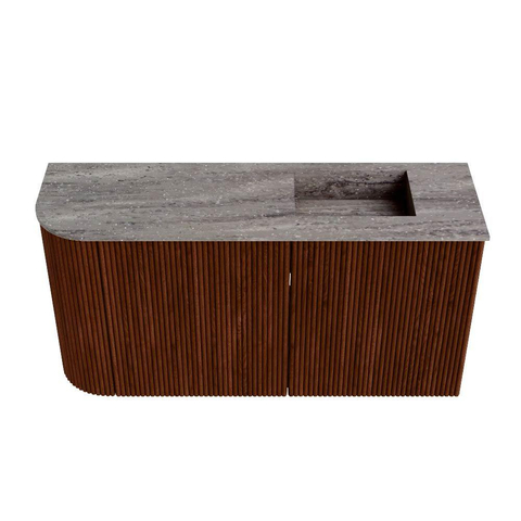 Mondiaz JOYA-DLUX Meuble de salle de bains 81,6cm - arrondi gauche couleur Ruby - Vasque FAYE position Droite Sans trou de robinet couleur Oza SW1425540