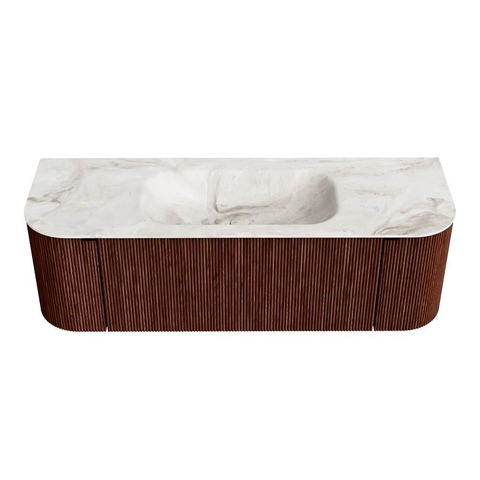 Mondiaz KURVE-DLUX Ensemble meuble de salle de bains - 140x46x40cm - 1 tiroir - 2 portes - lavabo solid surface - central - 1 trou de robinet - Ruby SW1415640