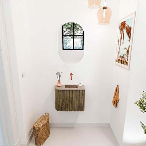 Mondiaz JOYA-DLUX 51.6cm toiletmeubel - ronding links kleur Dusk - Wastafel FAYE positie Rechts Zonder kraangat kleur Arena. SW1425764