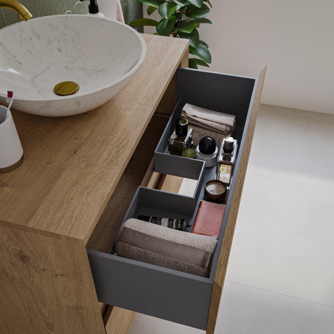 Saniclass Holz Atelier Ensemble meuble de salle de bains - 80x45x60cm - 2 tiroirs - 1 lavabo - 1 trou de robinet - trop-plein - Chêne naturel SW1441868