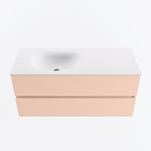 MONDIAZ VICA Ensemble meuble de salle de bains - 110cm - meuble bas rosee - 2 tiroirs - lavabo moon gauche - sans trous de robinet - version haute 60cm - talc SW1081134