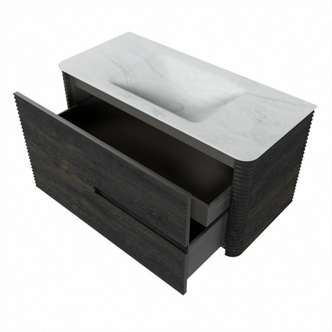 Mondiaz CIRO-DLUX Badkamermeubelset - 100x45x50cm - Solid surface wastafel Opalo - 1 wasbak Midden - 1 kraangat - 2 lades - Shadow SW1532391