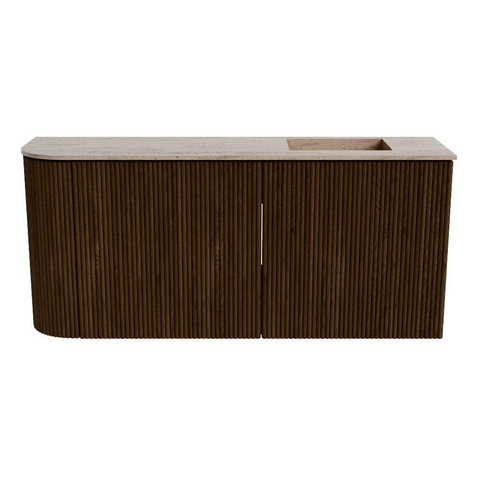 Mondiaz JOYA-DLUX 91.6cm meuble de salle de bains - arrondi gauche couleur Walnut - Vasque FAYE position Droite 1 trou de robinet couleur Saba. SW1424667