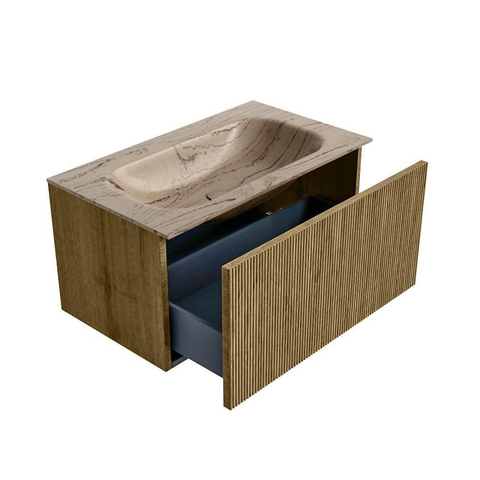 MONDIAZ KURVE-DLUX 80cm badmeubel kleur Dusk met 1 lade en 0 deuren. Wastafel BIG SMALL Midden zonder kraangat Arena. SW1431356