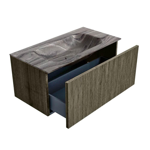MONDIAZ KURVE-DLUX Meuble de salle de bains 90cm couleur Shadow avec 1 tiroir et 0 porte. Lavabo BIG SMALL Central 1 trou de robinet Sombra. SW1433755