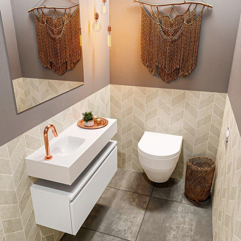 MONDIAZ ANDOR Meuble WC - 80x30x30cm - 1 trou de robinet - 1 tiroir - talc mat - lavabo à gauche - Solid surface - Blanc SW473910
