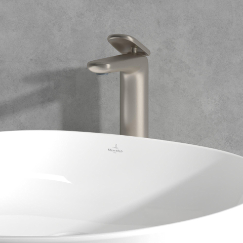 Villeroy & Boch Antao 1 greeps wastafelkraan verhoogd - met push open afvoergarnituur - Brushed Nickel (rvs) SW974199